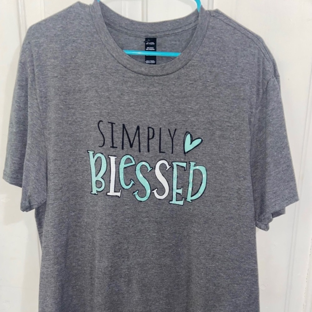 Faith based shirt: “Simply blessed.”
